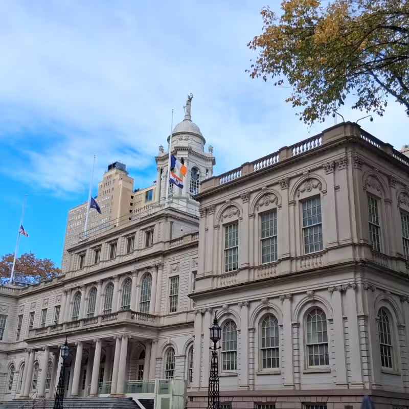 New York City Hall building in Lower Manhattan, representing municipal government authority