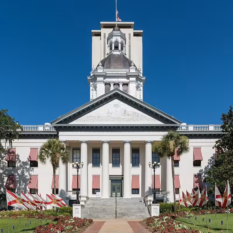 Old Florida State Capitol building in Tallahassee viewed from the east.
