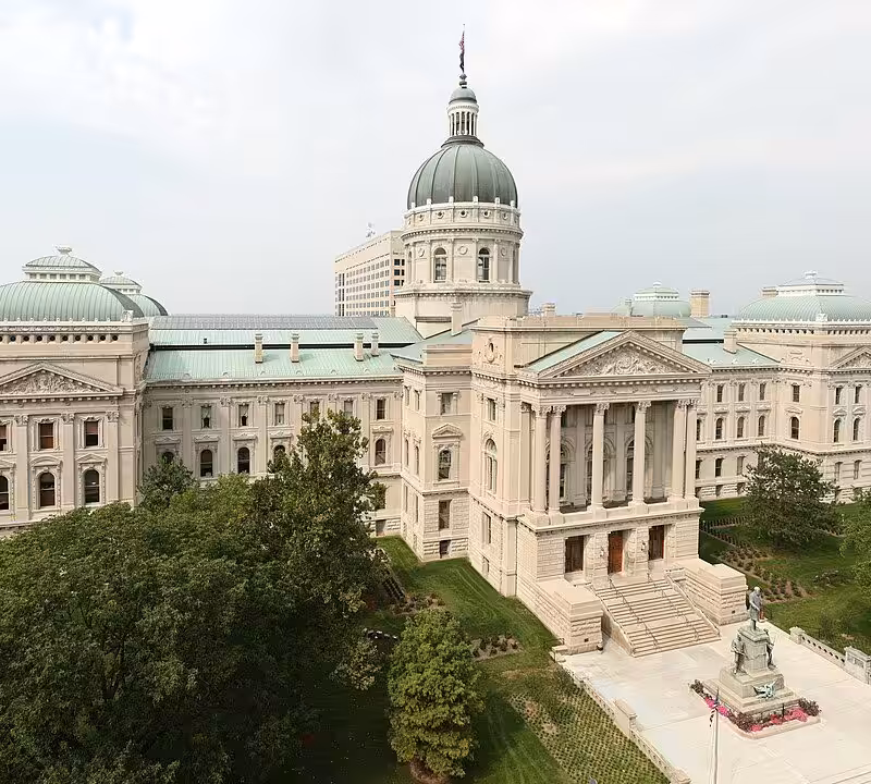 Indiana State Capitol building in Indianapolis, where lawmakers passed Senate Bill 282 regulating Med Spa registration.