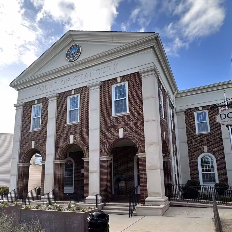 Exterior of the Delaware Court of Chancery building in Georgetown, Delaware.