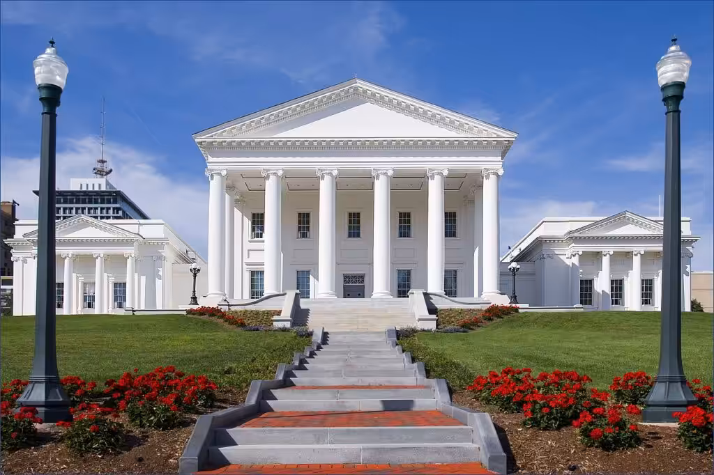 Virginia State Capitol building in Richmond, where the Virginia Board of Dentistry oversees regulatory standards.