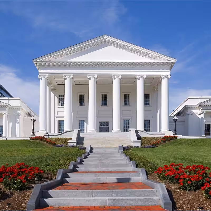 Virginia State Capitol building in Richmond, where the Virginia Board of Dentistry oversees regulatory standards.