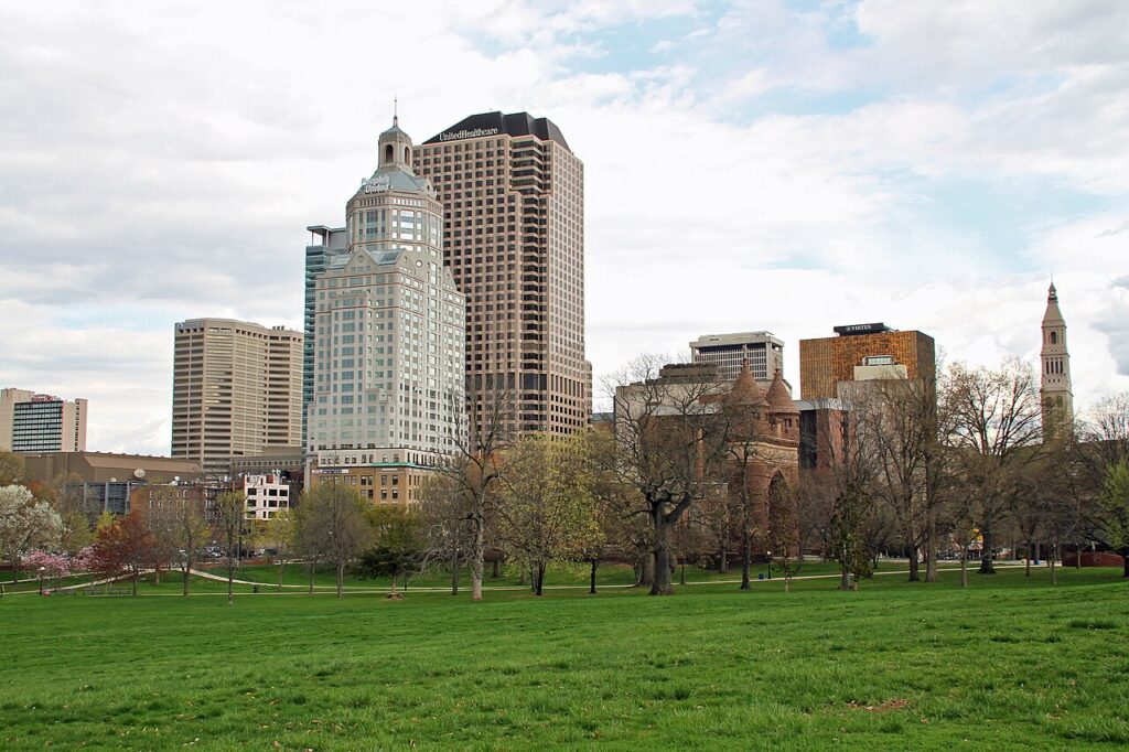 Hartford skyline in downtown Hartford, Connecticut.