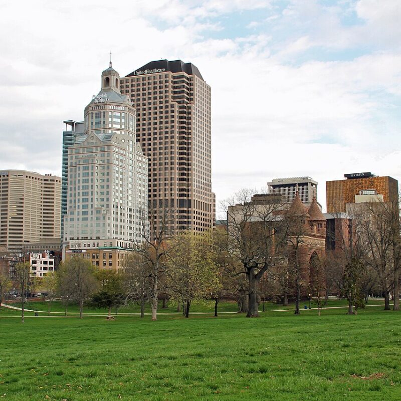 Hartford skyline in downtown Hartford, Connecticut.