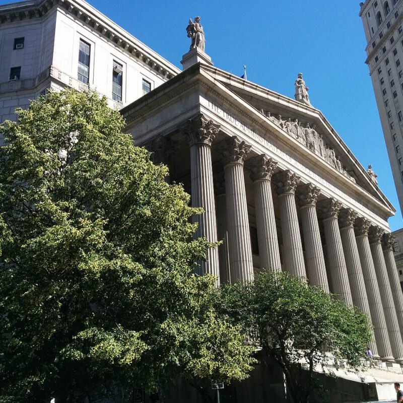 Exterior of the New York County Supreme Court building in Manhattan, New York.