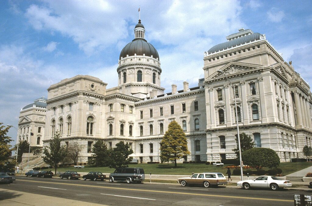 Exterior of the Indiana State Capitol building in Indianapolis, Indiana.