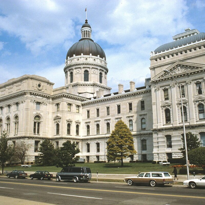 Exterior of the Indiana State Capitol building in Indianapolis, Indiana.