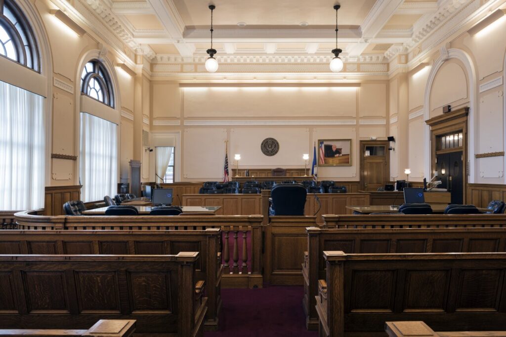 Courtroom inside the C. Bascom Slemp Federal Building in Big Stone Gap, Virginia.