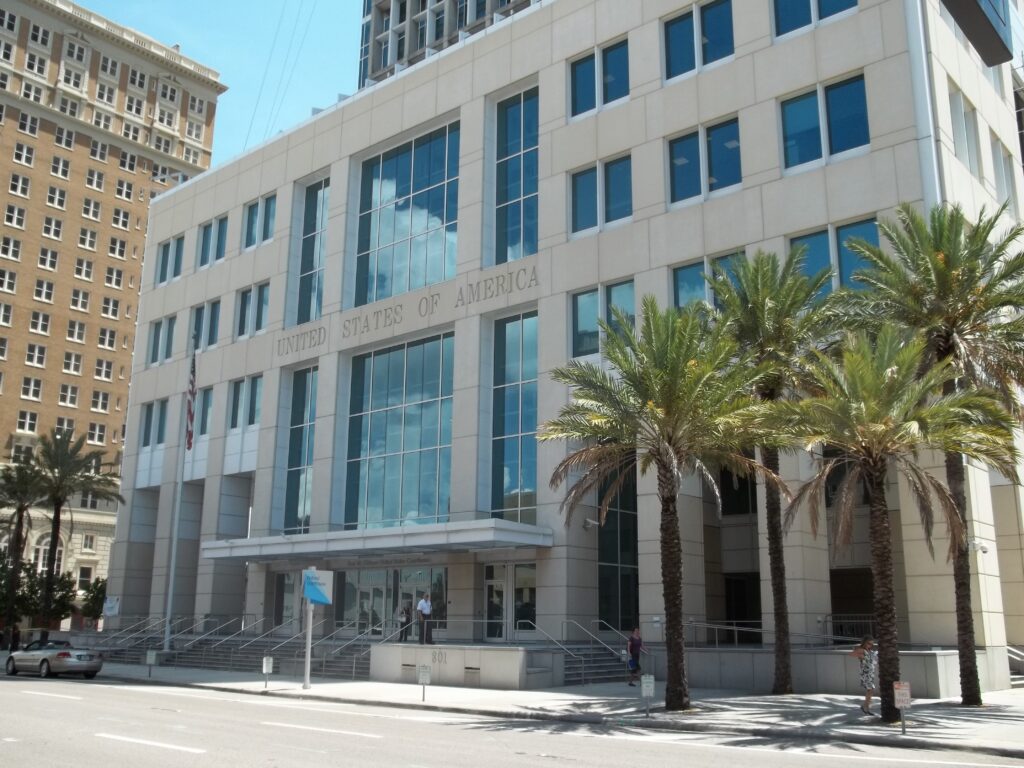 Exterior of the Sam M. Gibbons United States Courthouse in Tampa, Florida.